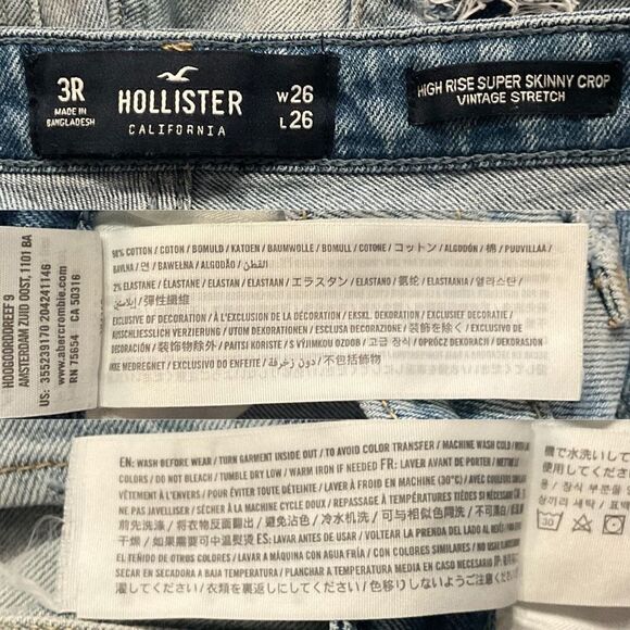 Hollister Blue Destroyed High Rise Super Skinny Crop Denim Jeans 3R - Picture 6 of 7